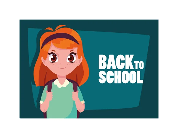 Schülerin mit dem Rücken zur Schule, zurück zur Schule — Stockvektor