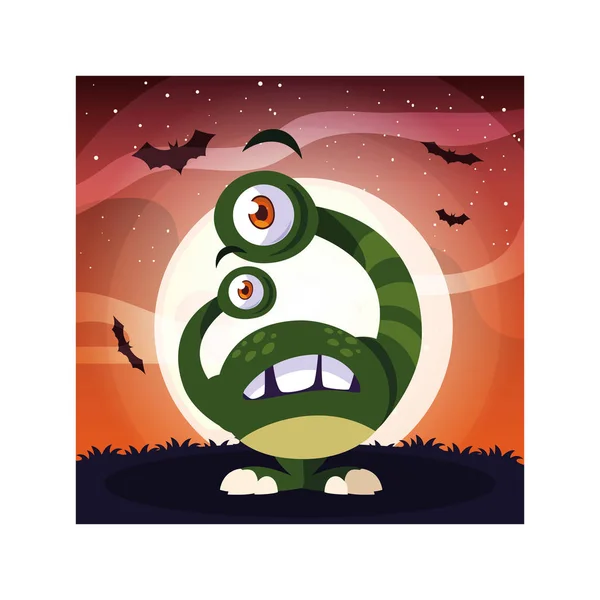 Alien-Monster in der Halloween-Nacht, lustiges Monster — Stockvektor