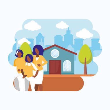 Kadınlar ev vektör tasarımının önünde avatarlar