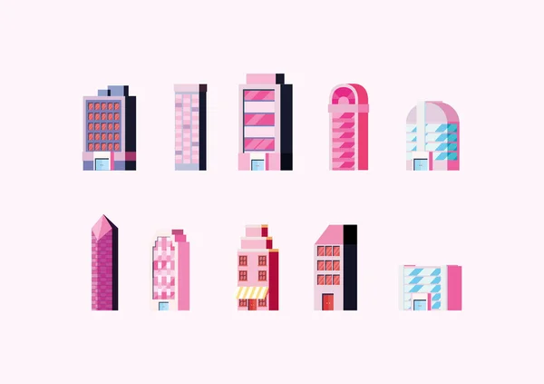 Isolated city pink buildings vector design — 스톡 벡터