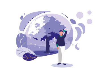 Ağaçlı ve vektör tasarımlı izole edilmiş avatar adam