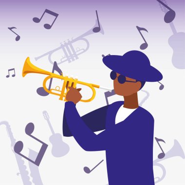 Müzik festivali tasarımı trompeti olan müzisyen.