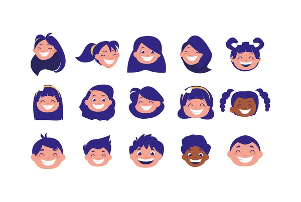 Isolated set of boys and girls cartoons vector design — Stock Vector