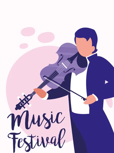 Musicien homme avec violon de festival de musique design vectoriel — Image vectorielle