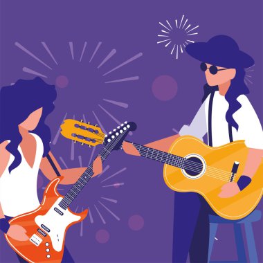 Müzik festivali vektör tasarımı araçlarına sahip müzisyenler