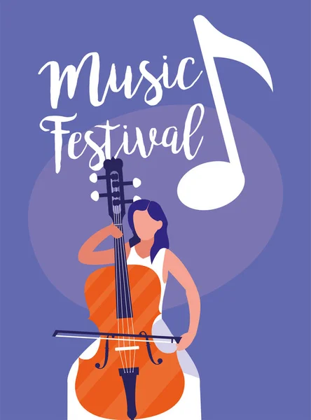 Musicienne avec violoncelle de festival de musique design vectoriel — Image vectorielle