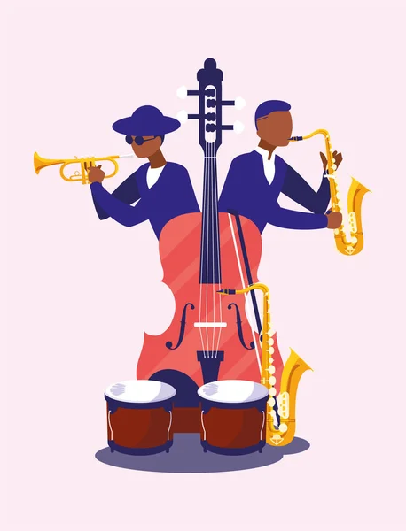 Musicians men with instruments of music festival vector design — 스톡 벡터