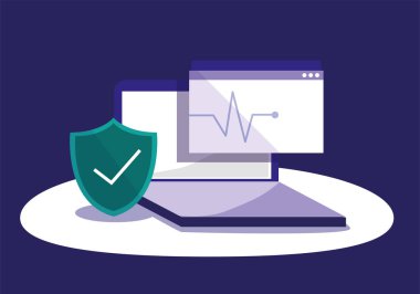 Dijital dizüstü bilgisayar web sitesi ve kalkan vektör tasarımı