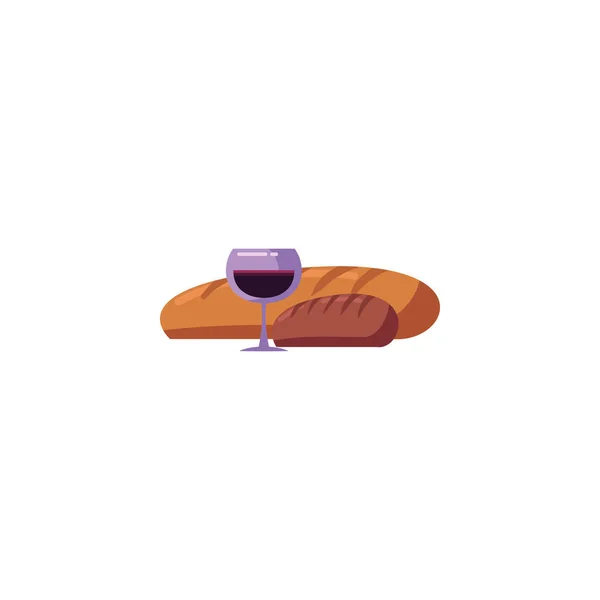 Ayrı şarap bardağı ve ekmek vektör tasarımı — Stok Vektör