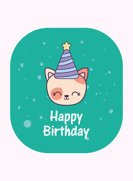 Cat cartoon and happy birthday with hat vector design — 스톡 벡터