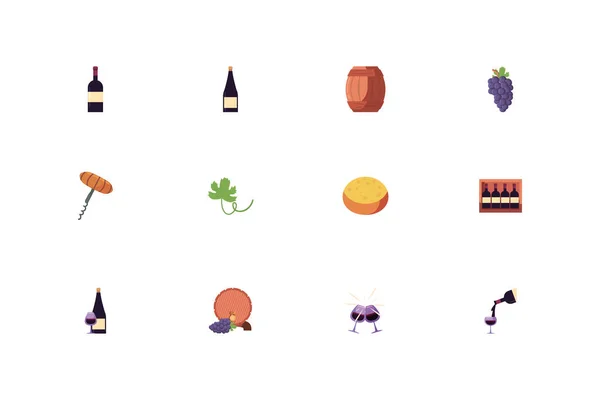 Icono de vino aislado conjunto diseño de vectores — Vector de stock