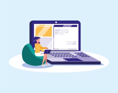 Dijital dizüstü bilgisayar ve kadın vektör tasarımı