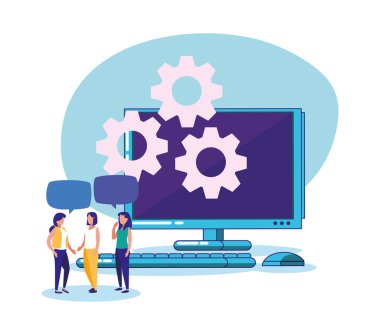 Dijital bilgisayar dişlileri ve kadın vektör tasarımı