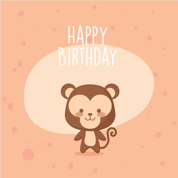 Desenho animado macaco e feliz aniversário vetor design — Vetor de Stock