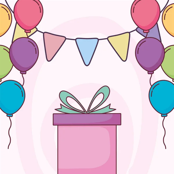 Feliz cumpleaños regalo y globos de diseño de vectores — Vector de stock