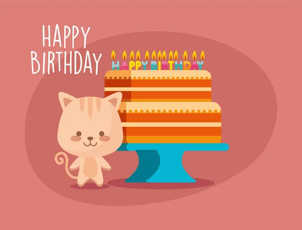 Cat cartoon cake and happy birthday vector design — Stock Vector
