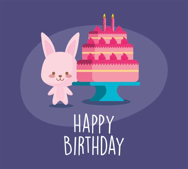 Pastel de dibujos animados de conejo y feliz cumpleaños vector de diseño — Vector de stock