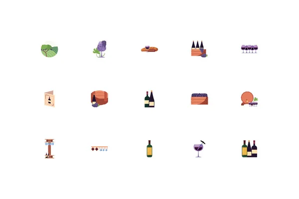 孤立的葡萄酒图标集矢量设计 — 图库矢量图片
