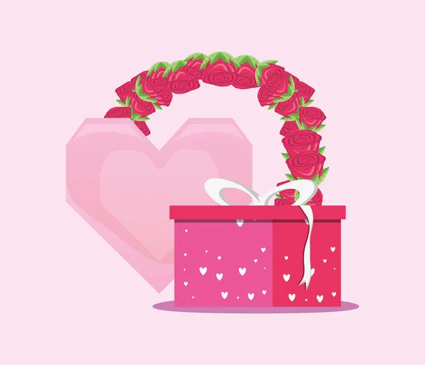 Ευτυχισμένη ημέρα του Αγίου Βαλεντίνου καρδιά τριαντάφυλλα λουλούδια και δώρο διάνυσμα σχεδιασμό — Διανυσματικό Αρχείο