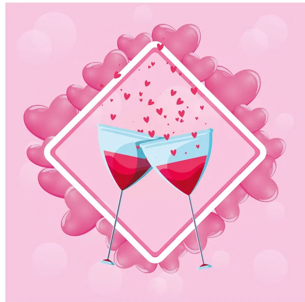 Happy valentines day hearts and cocktails vector design — Stock Vector