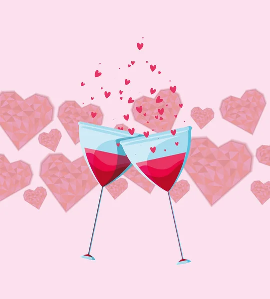 Happy valentines day hearts and cocktails vector design — Stock Vector