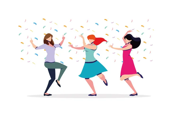 Escena de mujeres en pose de baile, fiesta, club de baile — Vector de stock