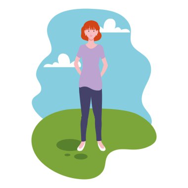 manzara arka plan ile ayakta genç kadın