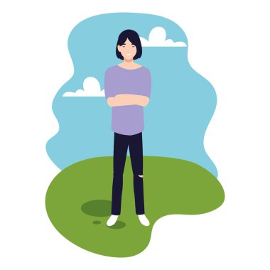 peyzaj arka plan ile duran genç adam