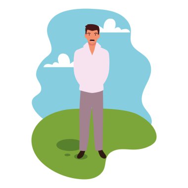 peyzaj arka plan ile duran genç adam