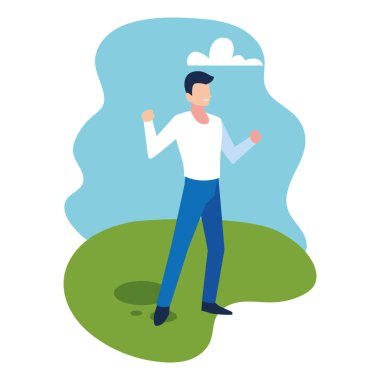 Manzara arka planında dans eden bir adam.