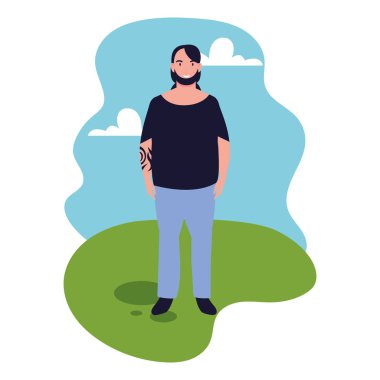 peyzaj arka plan ile duran genç adam