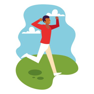 Manzara arka planında dans eden bir adam.