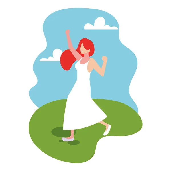 Жінка в позі танцює з пейзажним фоном — стоковий вектор