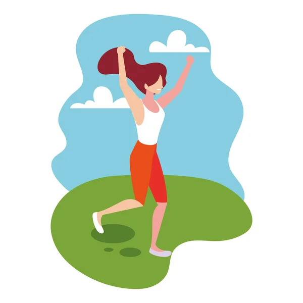 Kvinna i pose av dans med landskap bakgrund — Stock vektor
