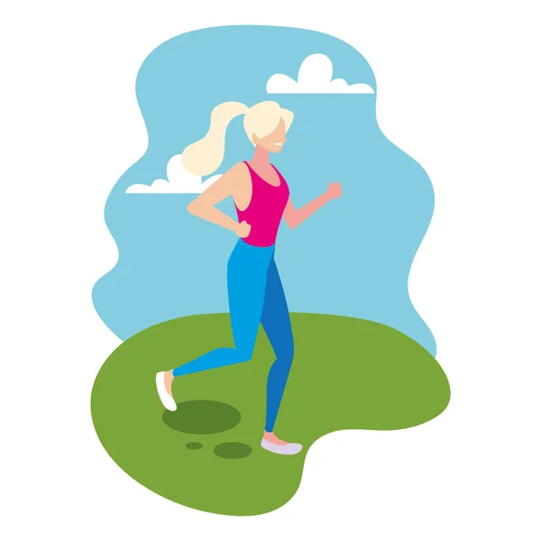 Frau in Pose des Tanzes mit landschaftlichem Hintergrund — Stockvektor