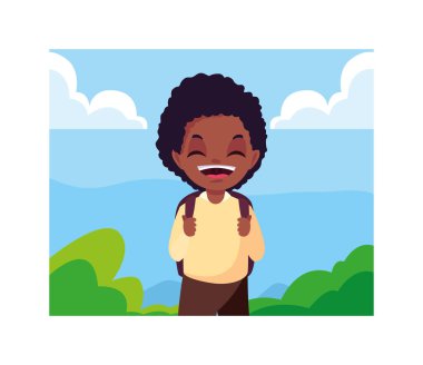 Okul çantalı öğrenci, okula geri dönüyor.