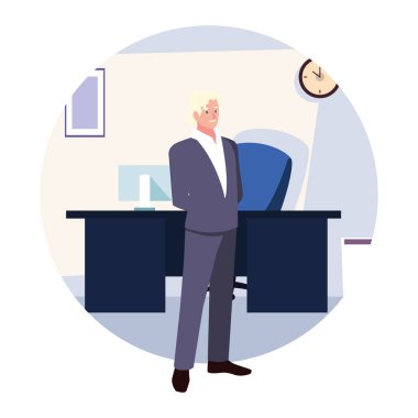 İş yerindeki iş adamı beyaz arka planda