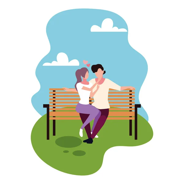 Pareja de personas enamoradas sentadas en la silla del parque — Vector de stock