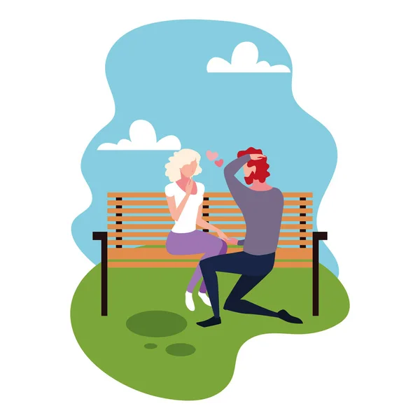 Birbirine aşık bir çift park koltuğunda oturuyor. — Stok Vektör