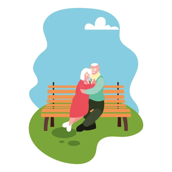 Pareja de personas enamoradas sentadas en la silla del parque — Vector de stock