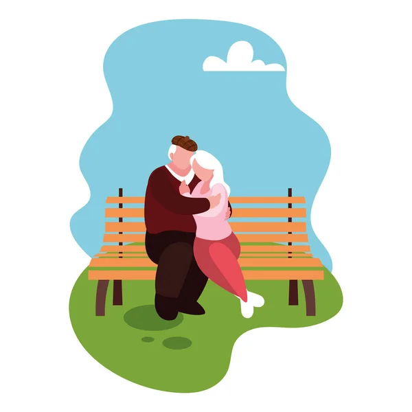 Coppia di persone innamorate sedute sulla sedia del parco — Vettoriale Stock