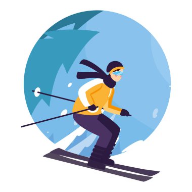 Dağ kayaklı bir adam, ekstrem kış sporu