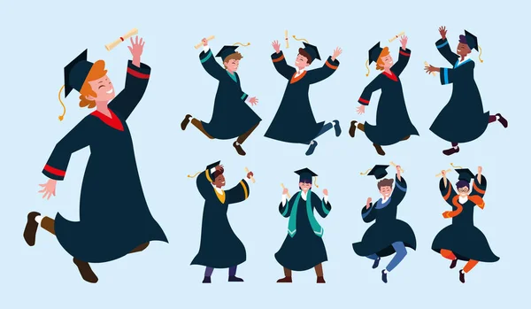 Set of people students, university graduation — 스톡 벡터