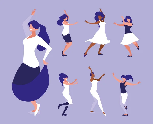 Set of women in dance pose, party, dance club — Stock Vector