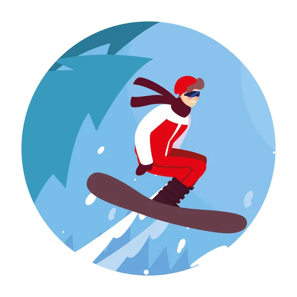 Man practicing snowboard in landscape of winter — Stock Vector