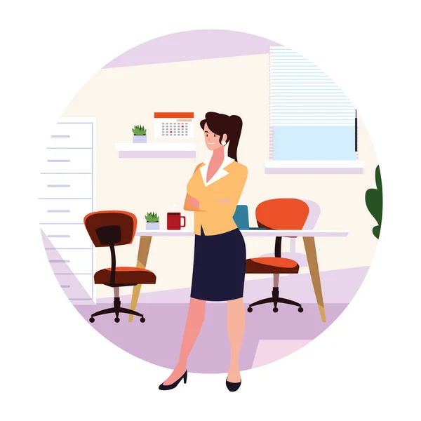 Businesswoman in the work office on white background — 스톡 벡터