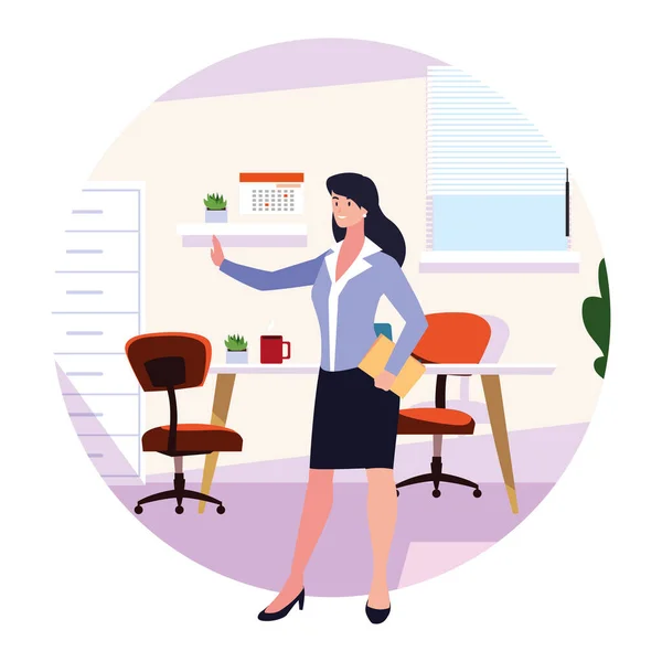Femme d'affaires dans le bureau de travail sur fond blanc — Image vectorielle