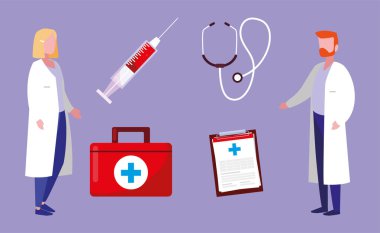 set of doctors with first aid kit