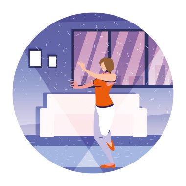 woman dancing in home , party, music and nightlife