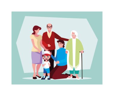 big family together, three generations grandparents, parents and children of different age together